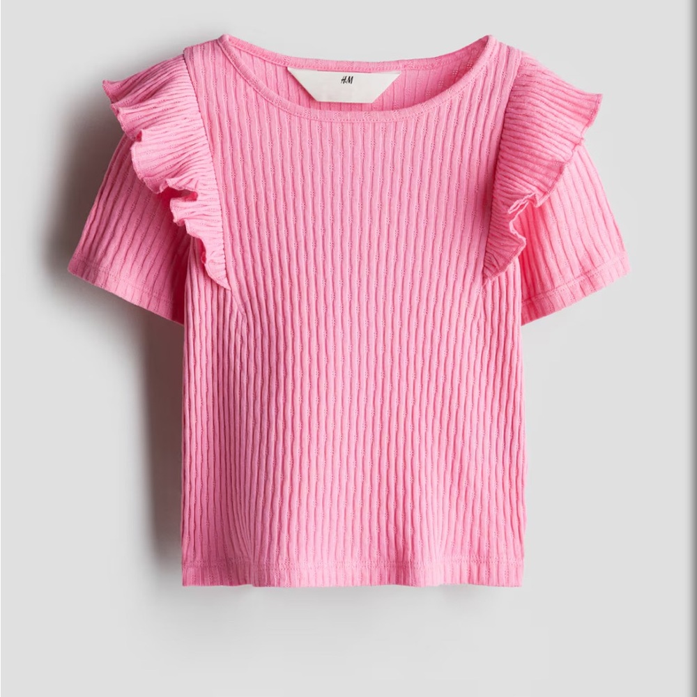 H&M Flounce-Trimmed Ribbed Cotton Top – Girls 2T(1 1/2-2Y)
